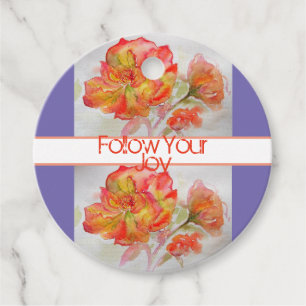 Étiquettes Cadeau Aquarelle Florale rose Orange Suivez Votre Joie Gi