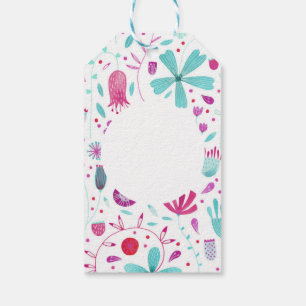 Étiquettes-cadeau Aquarelle Flower Meadow Turquoise