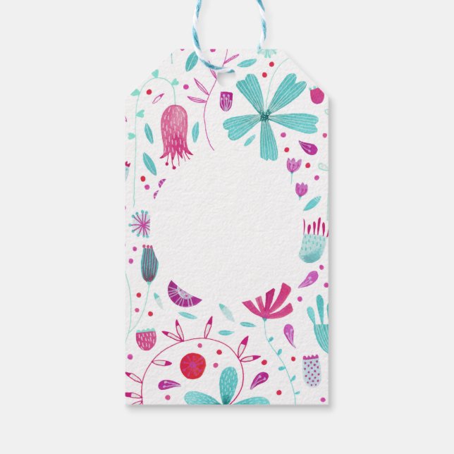 Étiquettes-cadeau Aquarelle Flower Meadow Turquoise (Dos)