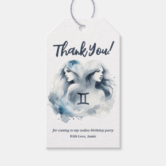 Étiquettes-cadeau Aquarelle Gemini Bull Zodiac Thème Anniversaire (Devant)