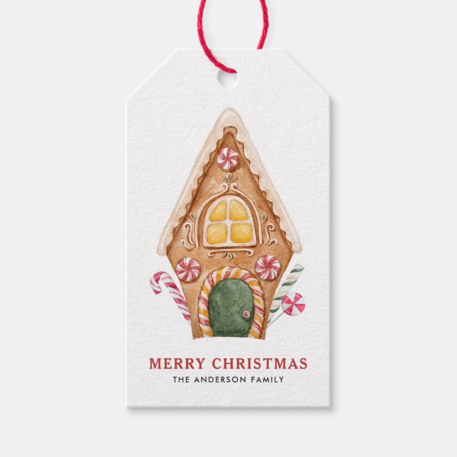 Étiquettes-cadeau Aquarelle Gingerbread Maison Noël (Devant)