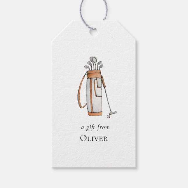 Étiquettes-cadeau Aquarelle Golf Sac Golfs (Devant)