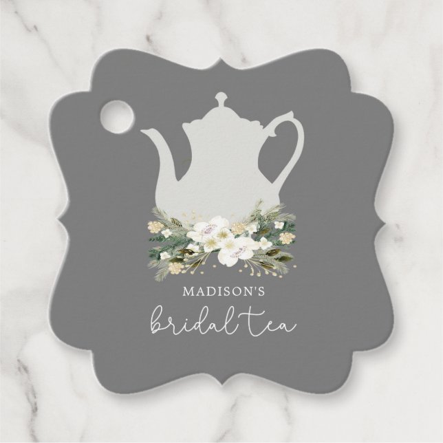 Étiquettes Cadeau Aquarelle gris thé nuptiale (Devant)