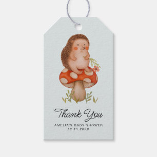 Étiquettes-cadeau Aquarelle Hérisson Baby shower bleu Merci