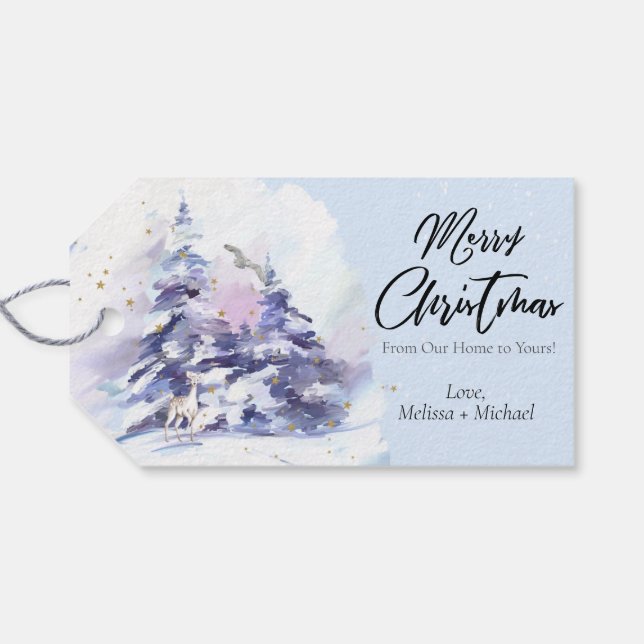 Étiquettes-cadeau Aquarelle hiver Bois Joyeux Noël (Dos (Horizontal))