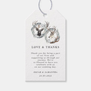 Étiquettes-cadeau Aquarelle hiver Cerf Wreath Argent