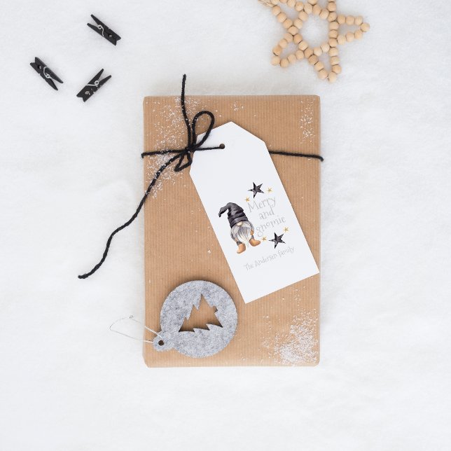 Étiquettes-cadeau Aquarelle hiver Gnome Buffalo chèque Noël (Watercolor Winter Gnome Buffalo check Christmas Gift Tags - Charming Holiday Deco)