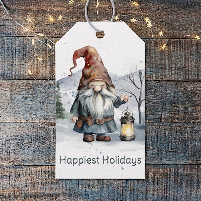 Étiquettes-cadeau Aquarelle hiver Gnome de Noël (Watercolor Winter Christmas Gnome Gift Tags)