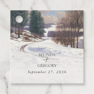 Étiquettes Cadeau Aquarelle Hiver Mariage paysage neige