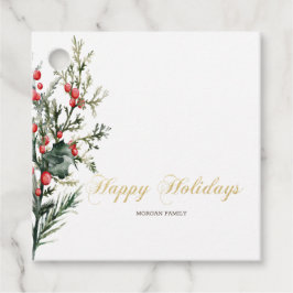 Étiquettes Cadeau Aquarelle Holly Berry Vert