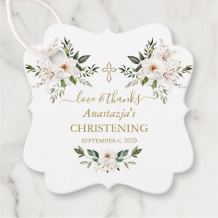 Étiquettes Cadeau Aquarelle Imperial White Lys Rose Christening