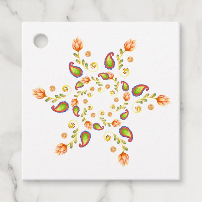 Étiquettes Cadeau Aquarelle Indian Paisley (Devant)