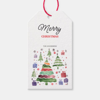 Étiquettes-cadeau Aquarelle Joyeuse Rouge Vert Violet Bleu