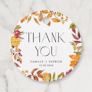 Étiquettes Cadeau Aquarelle L'automne laisse Merci Mariage de couron