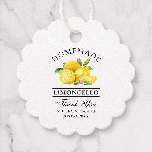 Étiquettes Cadeau Aquarelle Lemons Limoncello Mariage Merci (Devant)