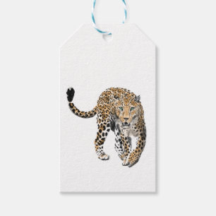 Étiquettes-cadeau aquarelle léopard jungle chat animal peint vert