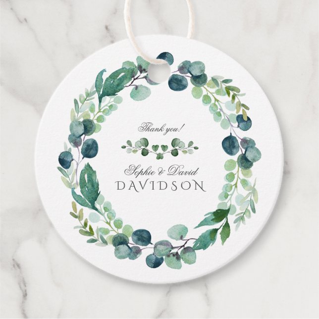 Étiquettes Cadeau Aquarelle luxuriante Eucalyptus Mariage de verdure (Devant)