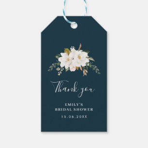 Étiquettes-cadeau aquarelle magnolia bleu floral nuptiale