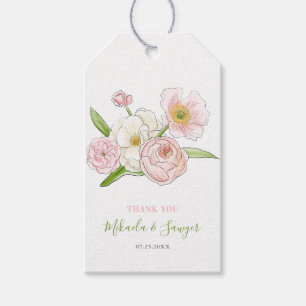 Étiquettes-cadeau Aquarelle Magnolia et Peonies Mariage Merci