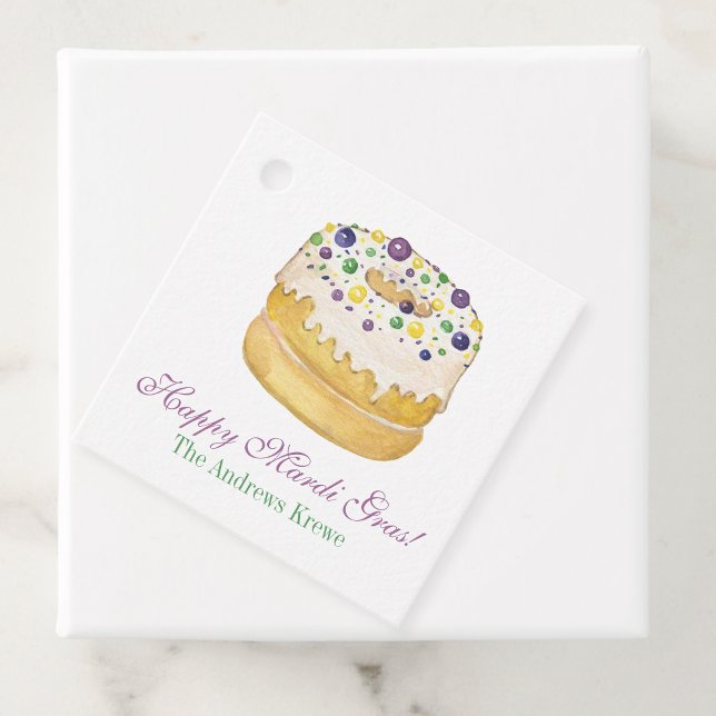 Étiquettes Cadeau Aquarelle Mardi Gras King Cake (Créateur téléchargé)