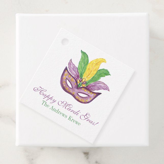 Étiquettes Cadeau Aquarelle Mardi Gras Masques King Cake Crown (Créateur téléchargé)