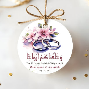 Étiquettes Cadeau Aquarelle Mariage anneau islamique Citation Nikah