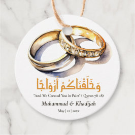 Étiquettes Cadeau Aquarelle Mariage anneau islamique Citation Nikah