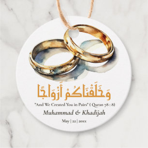 Étiquettes Cadeau Aquarelle Mariage anneau islamique Citation Nikah