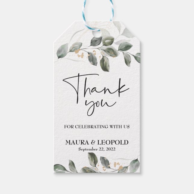 Étiquettes-cadeau Aquarelle Mariage de verdure (Devant)