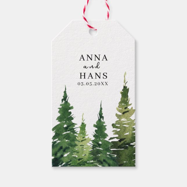 Étiquettes-cadeau Aquarelle Mariage festif Arbre de Noël (Devant)