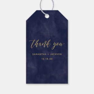Étiquettes-cadeau Aquarelle marine simple et Merci Mariage or