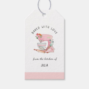 Étiquettes-cadeau Aquarelle Mélangeur rose "cuit avec amour"