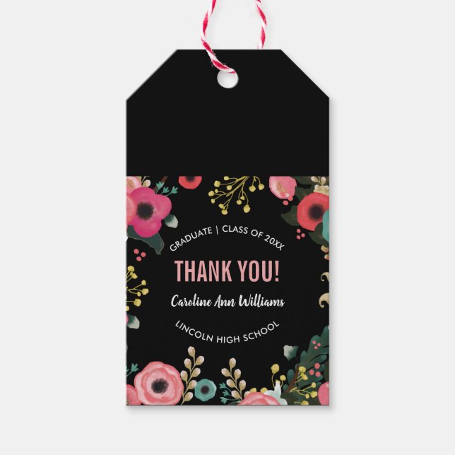 Étiquettes-cadeau Aquarelle Merci de graduation florale (Devant)