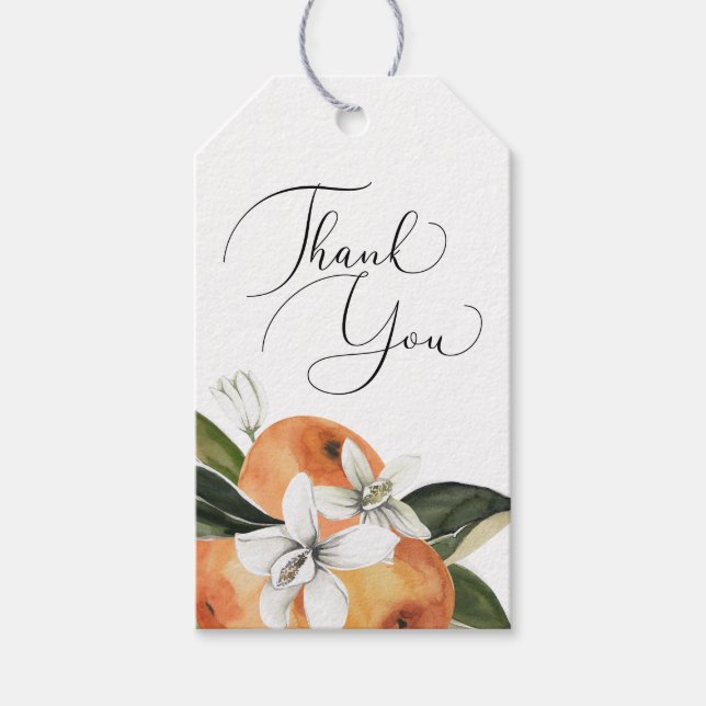 Étiquettes-cadeau Aquarelle Merci en fleurs orange (Devant)
