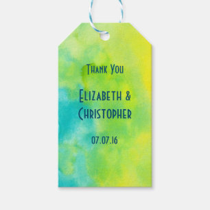 Étiquettes-cadeau Aquarelle Merci jaune et bleu