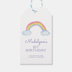Étiquettes-cadeau Aquarelle mignonne Arc en ciel et nuages Anniversa