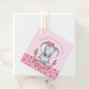 Étiquettes Cadeau Aquarelle mignonne Baby shower d'éléphant rose Flo