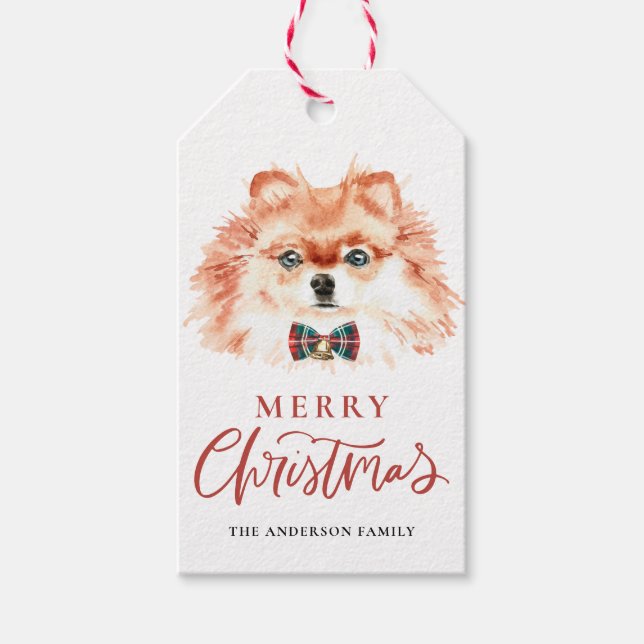 Étiquettes-cadeau Aquarelle mignonne Chien roumain Joyeux Noël (Devant)