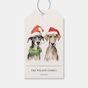 Étiquettes-cadeau Aquarelle mignonne fourrage de chien et Noël brill