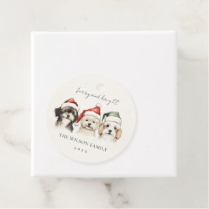 Étiquettes Cadeau Aquarelle mignonne fourrage de chien et Noël brill