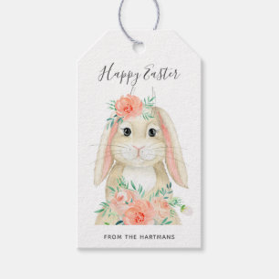 Étiquettes-cadeau Aquarelle mignonne Lapin Floral Nom de Pâques