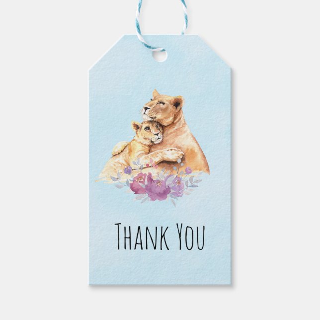 Étiquettes-cadeau Aquarelle mignonne Mère Lion & Merci Cub (Devant)