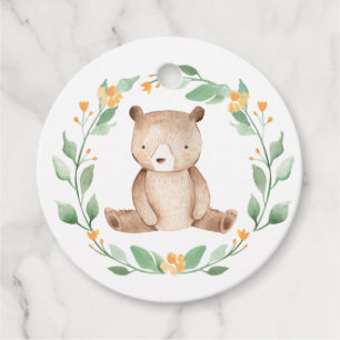 Étiquettes Cadeau Aquarelle mignonne Ours Bébé Merci bois