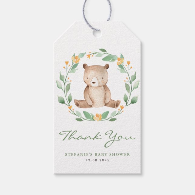 Étiquettes-cadeau Aquarelle mignonne Ours de Bébé Verdure Wreath Ann (Devant)