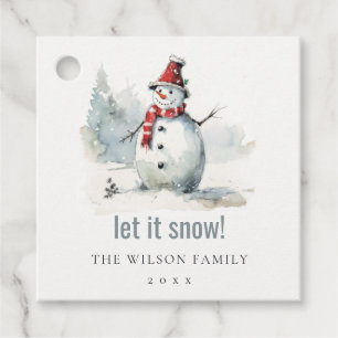 Étiquettes Cadeau Aquarelle mignonne Snowman Laisser neiger Noël