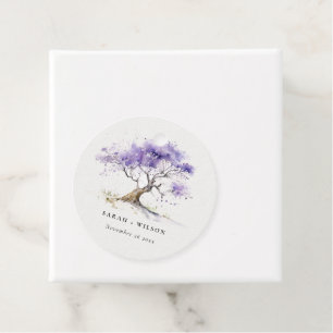 Étiquettes Cadeau Aquarelle minimale Lilac Jacaranda Mariage arbre