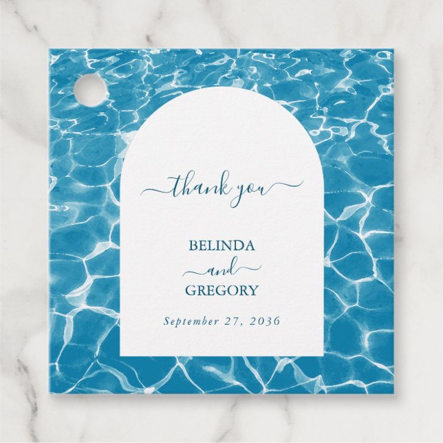 Étiquettes Cadeau Aquarelle moderne Blue Ocean Beach Mariage (Devant)
