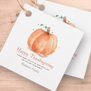 Étiquettes Cadeau Aquarelle moderne Citrouille d'automne Thanksgivin