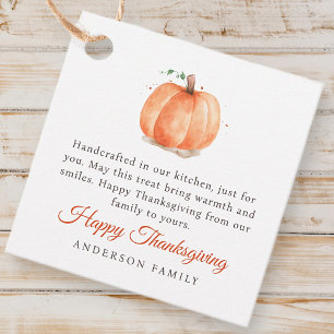 Étiquettes Cadeau Aquarelle moderne Citrouille d'automne Thanksgivin
