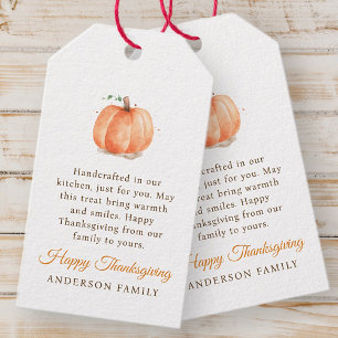 Étiquettes-cadeau Aquarelle moderne Citrouille d'automne Thanksgivin